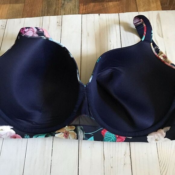 Cacique 48DDD underwire Balconette bra lined blue floral Lane Bryant New w/Tags - Picture 8 of 8